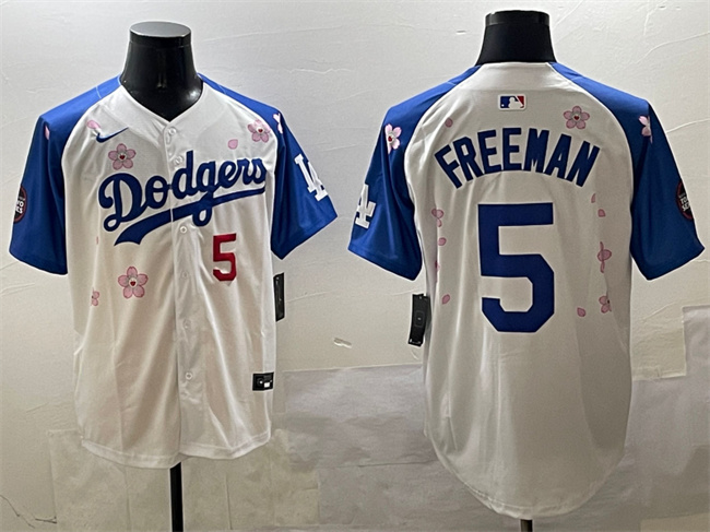 Men's White/Royal Los Angeles Dodgers #5 Freddie Freeman 2025 Tokyo Series Limited Stitched Baseball Jersey